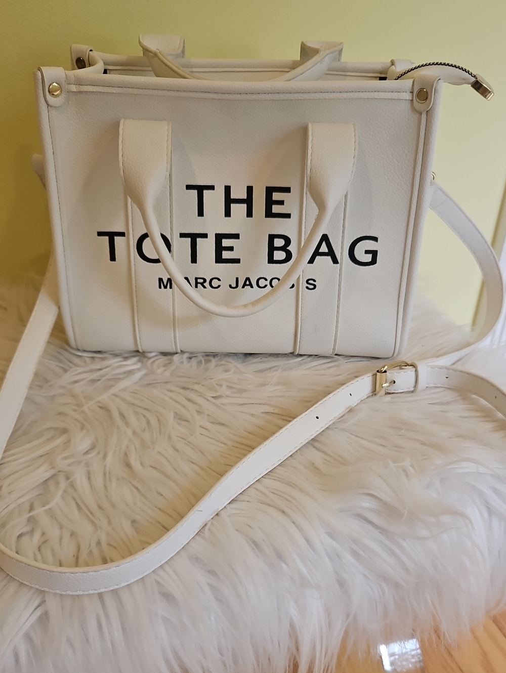 White 'The Tote Bag' Logo Leather Tote with Crossbody Strap
